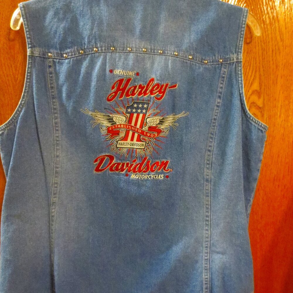 Harley Davidson Women’s Pearl Snap Studded Denim Vest Tank Top Shirt Size XL